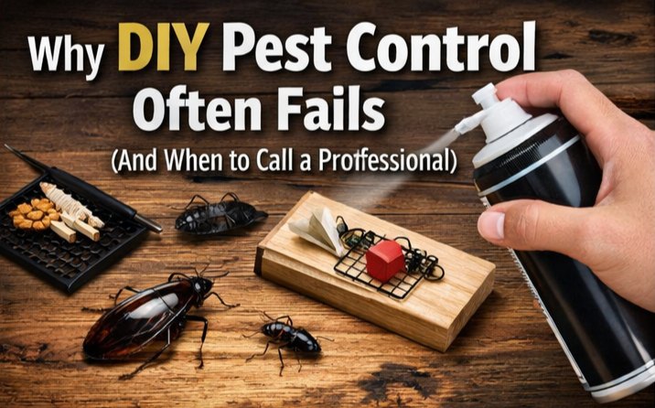Store-bought traps and an aerosol can surrounded by live roaches