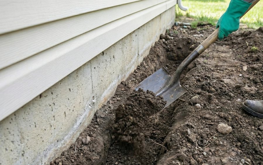 Digging a treatment trench along a home's foundation